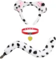 Dalmatian Animal Ears Headband Collar Tail Cosplay Costume Set Black and White Plush - Collar 3-Piece Set / Pink