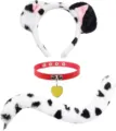 Fuzzy Dalmatian animal ears headband red collar choker and matching plush tail cosplay set - Collar 3-Piece Set / Black Pink
