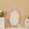 Hanging coral fleece hand towel detail, soft flower pattern design, absorbent kitchen cleaning cloth. - Purple Little Flower