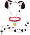 Plush dalmatian dog ears headband red collar fluffy tail set for cute cosplay costume party. - Collar 3-Piece Set / Black