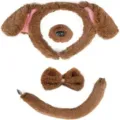 Brown plush puppy dog ears headband nose bow tie tail costume set for cosplay party dress up - Four-Piece Set / Coffee