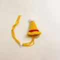 Closeup detail of cute yellow crochet pet hat with red stripe and white pom-pom adjustable. - Yellow Standard Hat