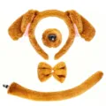 Plush brown dog ears headband nose bow tie and tail set for cute animal cosplay party outfits. - Four-Piece Set / Brown