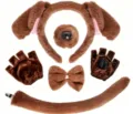 Cute brown plush dog ears headband tail gloves bow cosplay costume set for party performance - Five-Piece Set / Coffee