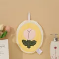Hanging coral fleece hand towel with cute tulip embroidery, super absorbent kitchen towel. - Yellow Tulip