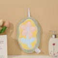 Cute hanging hand towel thick absorbent coral fleece floral dish cloth for kitchen - Grey Flower
