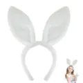 Cute plush bunny ear headband in white, soft furry animal ears hair hoop for kids and adults. - White Rabbit Ears