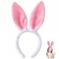 Plush bunny ear headband for women kids cute animal hair hoop easter party costume accessory - Pink Rabbit Ears Headband
