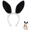Plush black and white rabbit ear headband for cosplay, parties, and daily cute hair styling. - Black Rabbit Ear Headband