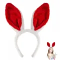 Cute plush bunny ears headband in white and red, perfect for Easter, Halloween, daily wear, and party. - Bright Red Rabbit Ear Headband