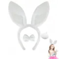 Set cerchietto con orecchie da coniglio in peluche bianco papillon e coda, ideale per feste Halloween. - Set Tre Pezzi Bianco (Stile Infermiera)