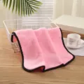 Pink microfiber cleaning towel with black edge, soft absorbent car wash cloth variant. - Pink
