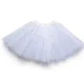Detailed view of white girls tutu skirt with sparkly stars and tulle layers for dance show. - 30cm / White