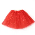 Red mesh tutu skirt featuring sparkling silver stars pattern, fluffy multi-layer design. - 30cm / Red