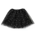 Girls black star tutu skirt detail shot, fluffy mesh tulle fabric with elastic satin waistband. - 30cm / Black