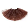 Brown girls tutu skirt with silver star glitter, fluffy mesh layered dance performance skirt for kids. - 30cm / Coffee