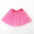Close-up of pink girls tutu skirt, featuring silver star prints and mesh layers. - 30cm / Rose Red