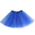 Close-up detail of blue tulle tutu skirt with gold stars and fluffy layered mesh. - 30cm / Dark Blue