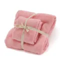 Soft coral fleece towel set in pink with ribbon tie, for daily household use and baby care. - 70cm x 140cm / Pink