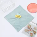 Cute coral fleece hand towel with cartoon bee, soft absorbent hanging towel for bathroom kitchen. - Cyan