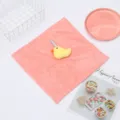 Pink coral fleece hand towel with cute yellow duck plush hook, soft, absorbent, and quick drying. - Yellow Duck / Pink
