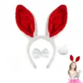 Set cerchietto con orecchie da coniglio in peluche carino con fiocco e coda per festa di Pasqua. - Rosso Vivo Set da 3 pezzi