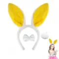 Set carino con cerchietto orecchie da coniglio in peluche, fiocco e coda per festa di Pasqua. - Set giallo da 3 pezzi