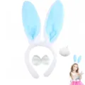 Set cerchietto con orecchie da coniglio in peluche con fiocco e coda per feste e travestimenti. - Set da 3 Pezzi Blu Chiaro