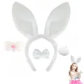 Set cerchietto con orecchie da coniglio in peluche con papillon e coda per festa e cosplay. - Set da 4 pezzi bianco