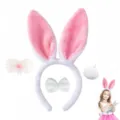 Set cerchietto con orecchie da coniglietto di peluche, papillon e coda per festa. - Set da 4 pezzi rosa