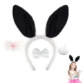 Set cerchietto con orecchie da coniglio in peluche con papillon e coda per festa. - Nero Set di 3 Pezzi