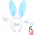 Set cerchietto con orecchie da coniglio in peluche blu e bianco accessori per capelli festa - Set 4 Pezzi Celeste