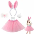 Simpatico set costume da coniglietto rosa con cerchietto orecchie di coniglio e gonna per bambini. - Set da 5 Rosa