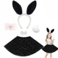 Bambini carino set costume con cerchietto orecchie da coniglio per festa di Pasqua Halloween - Set Nero da 5 Pezzi