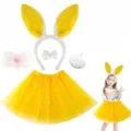Set costume con fascia per orecchie da coniglio giallo in peluche e gonna tutu per bambini - Set da 5 pezzi giallo