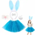 Set costume con cerchietto orecchie di coniglio e gonna in tulle stellato per bambini - Set da 5 pezzi blu chiaro