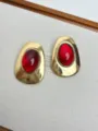 Vintage retro irregular metal red resin stud earrings for women fashion jewelry accessory. - Earrings (EH2026) / Red