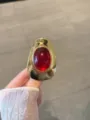 Vintage red stone gold ring, irregular metal open ring, retro fashion jewelry for women - Ring (JZ0577)