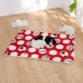 Thickened plush pet blanket with cute French bulldog and polka dot print for dogs cats warm use. - 75*100cm / Red