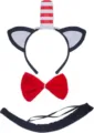Cat in the Hat costume set with red white striped hat cat ears bow tie and tail cosplay. - Appliqué Striped 3-Piece Set