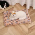 Thickened flannel pet blanket soft cat dog sleeping mat with cute paw print design for winter warm. - Brown Paw