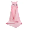 Cute pink cat hooded bath towel for kids, soft coral fleece quick drying baby wrap wrap. - 90*90cm / Pink