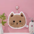 Cute cat hanging hand towel, thickened absorbent coral fleece towel for home bathroom kitchen. - Coffee Cat