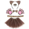 Ensemble costume de léopard pour enfants avec serre-tête oreilles tutu pattes nœud papillon queue - Ensemble léopard 6 pièces