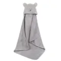 Grey coral fleece hooded baby bath towel with cute bear ears, soft quick-drying infant wrap. - 90*90cm / Gray