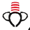Cosplay red and white striped top hat black cat ears headband for party costume dress up - Faux Fur Striped Headband
