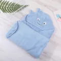 Cute cartoon hooded coral fleece baby bath towel soft quick dry infant swaddle blanket blue - 90*90cm / Light Blue