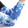 Cooling ice silk arm sleeves with blue camo pattern for outdoor sports, sun protection. - S / Camouflage Blue
