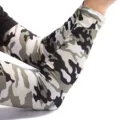 Detail view of breathable camo ice silk sun protection sleeves for outdoor sports and driving. - S / Camo Green