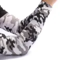 Close-up detail of breathable camo ice silk arm sleeves, showing mesh fabric texture clearly. - S / Camo Gray